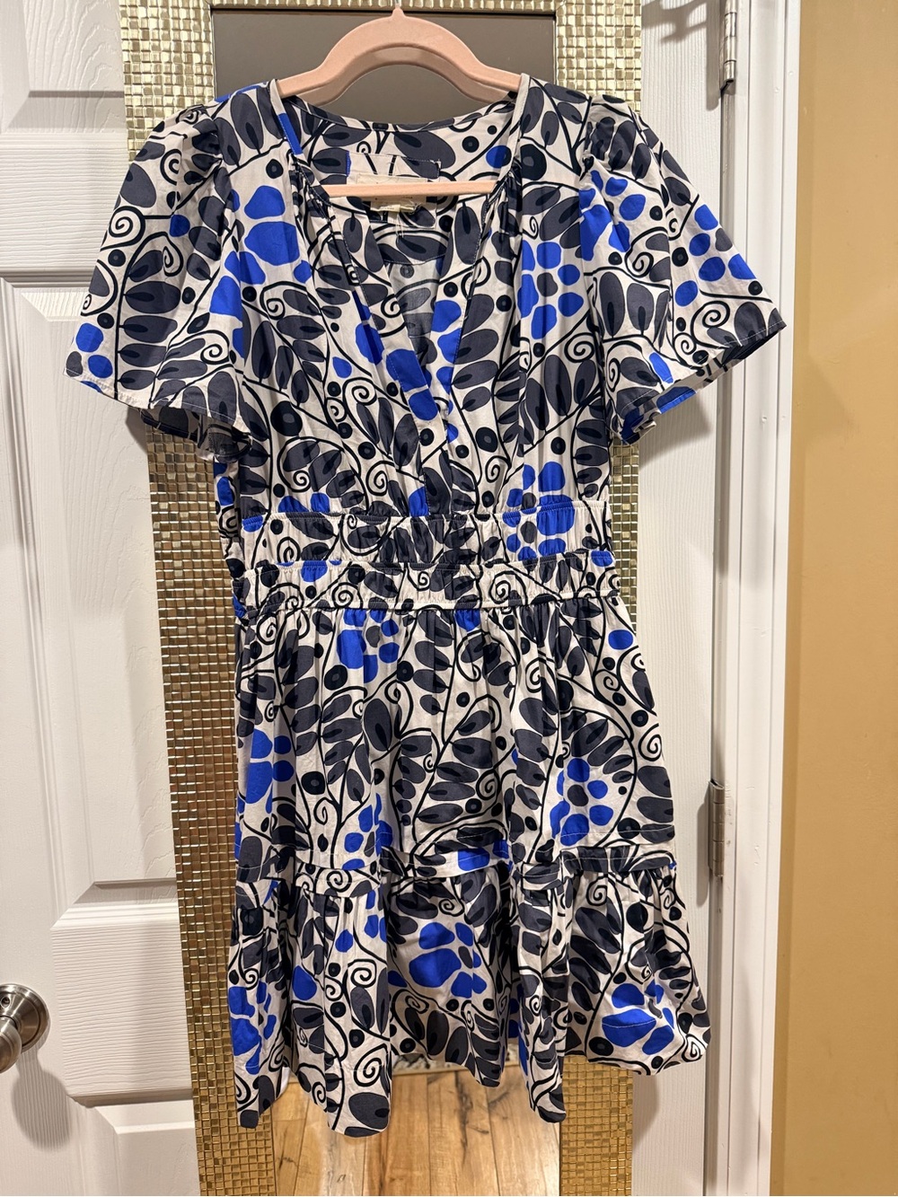 Anthropology Floral Somerset Tiered Dress in Blue and Black